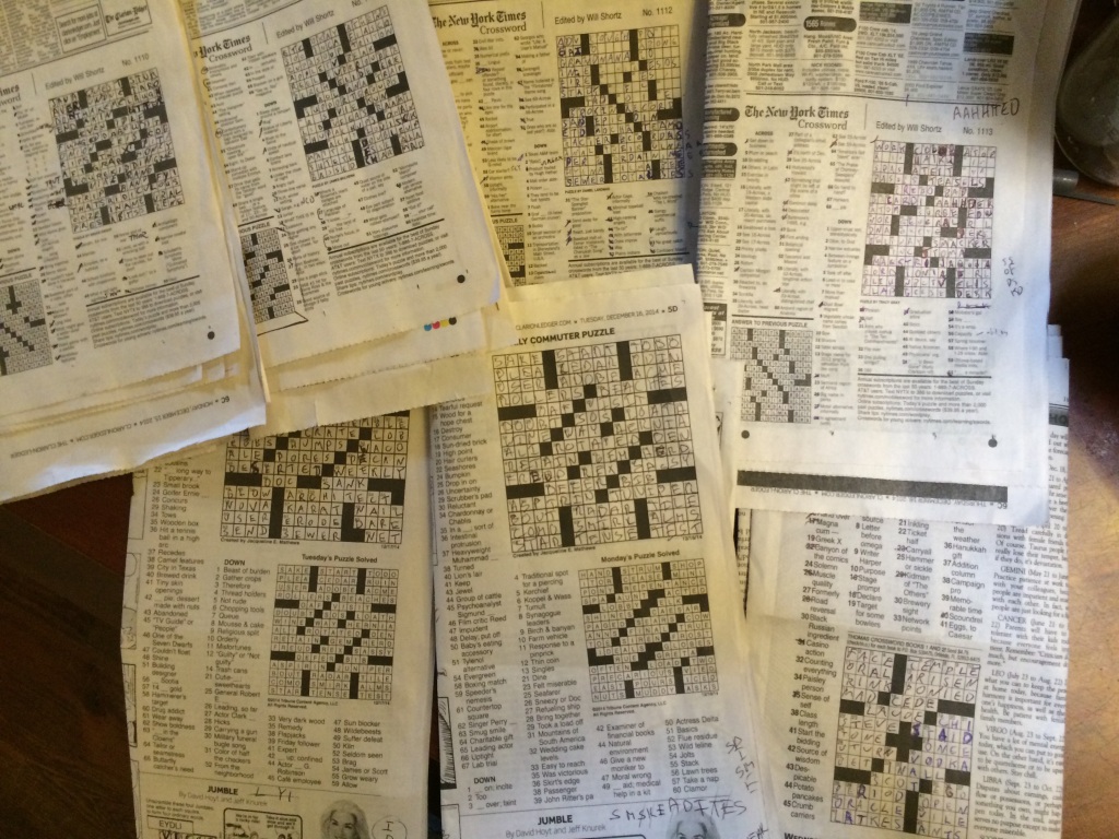At the house, we've gotten into doing crossword puzzles for the first time 